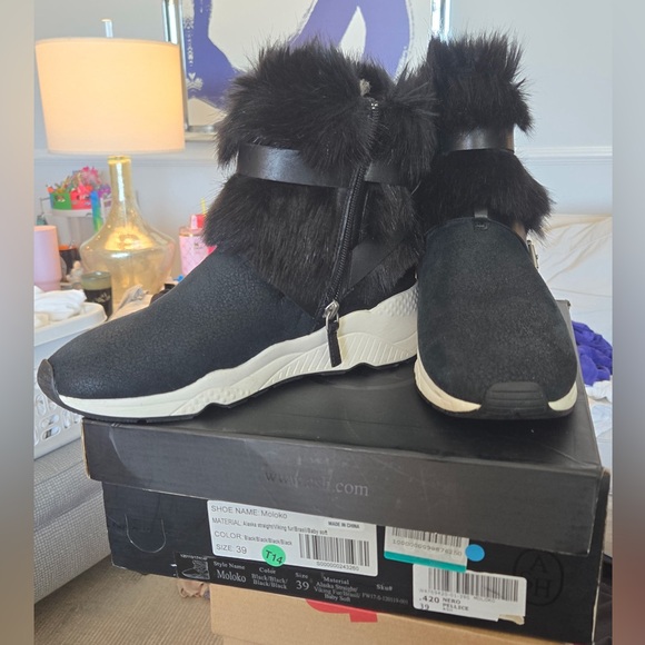 Ash Shoes - Ash Black Faux Fur Zip-Back Ankle Sneakers
